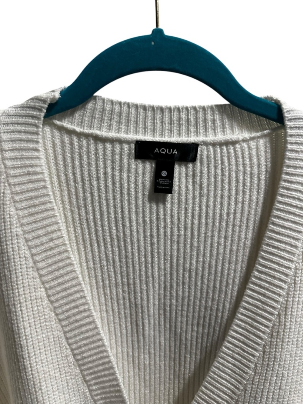 Aqua Cream Ribbed Sweater Cardigan with Black Ties size XXL - Picture 2 of 8